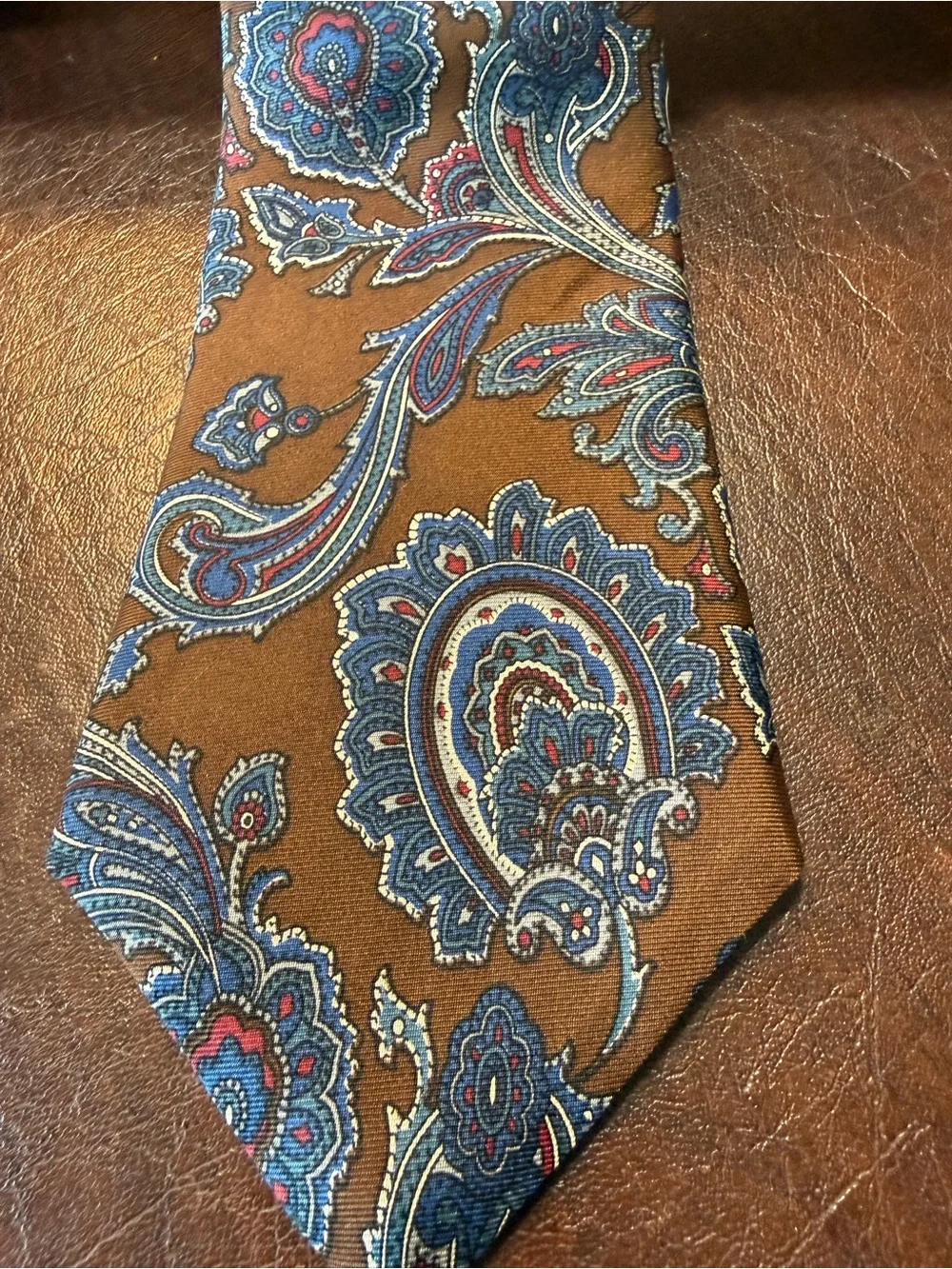 Vintage 90’s Christian Dior Monsieur Men’s Brown Blue Paisley 100% Silk Tie